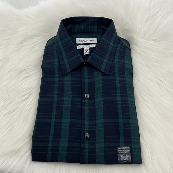 Calvin Klein Men's Stain Shield Extreme Slim-Fit Non-Iron - Green Multi - M NWT - Picture 2 of 5